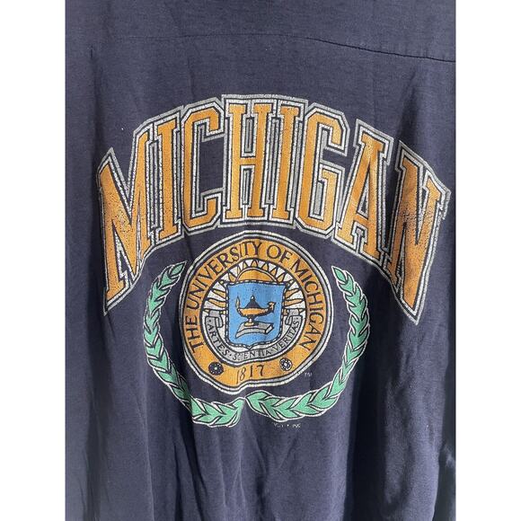 VTG Logo 7 Michigan Wolverines V-Neck T-Shirt 90s Striped Sleeve XL Distressed - Picture 2 of 11